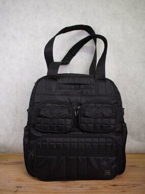 Lug Puddle Jumper Quilted Tote Bag Black Overnight Travel Gym Bag Multi Pockets